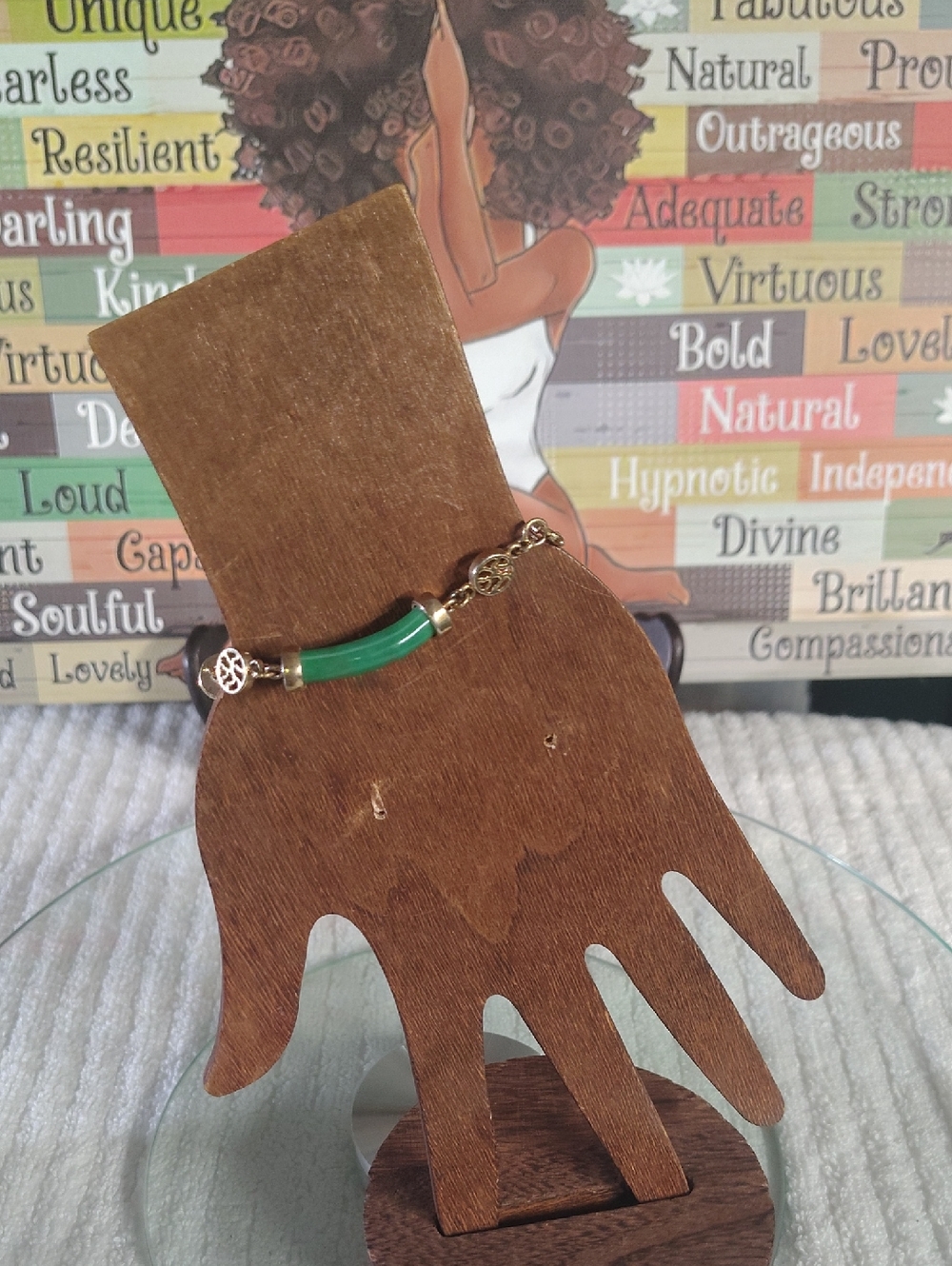 Vintage Bracelet Chinese Jade Gold Tone - Picture 2 of 3
